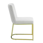 Juego de 2 sillas de comedor Royal Hampton de 24 pulgadas, terciopelo suave blanquecino, base de metal dorado