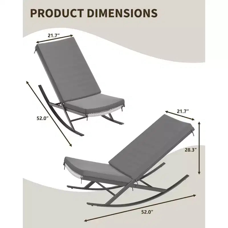 Juego de 2 mecedoras para exteriores, sillas mecedoras para patio, silla mecedora de ratán para exteriores con cojines para porche delantero, jardín