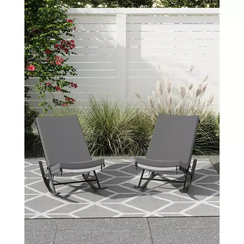 Juego de 2 mecedoras para exteriores, sillas mecedoras para patio, silla mecedora de ratán para exteriores con cojines para porche delantero, jardín