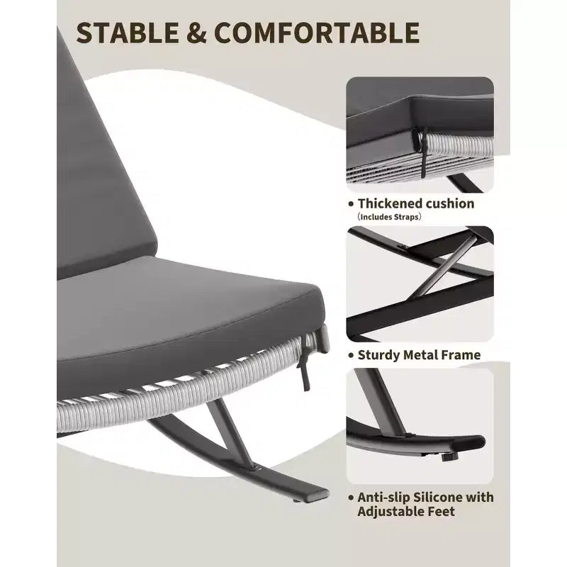 Juego de 2 mecedoras para exteriores, sillas mecedoras para patio, silla mecedora de ratán para exteriores con cojines para porche delantero, jardín