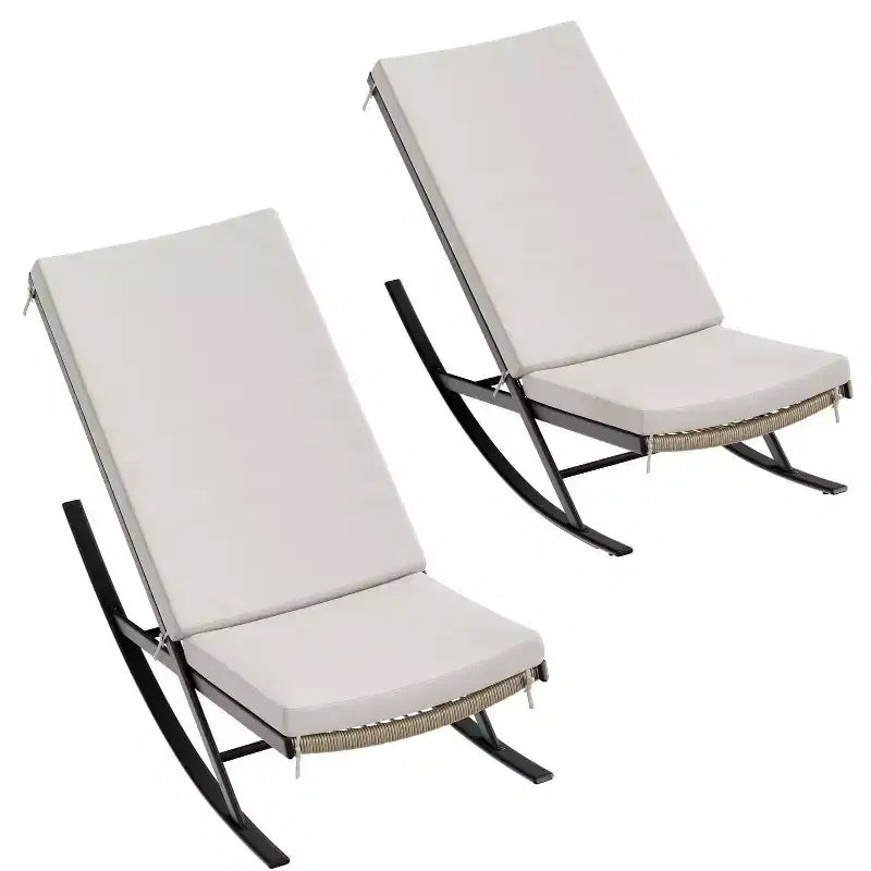 Juego de 2 mecedoras para exteriores, sillas mecedoras para patio, silla mecedora de ratán para exteriores con cojines para porche delantero, jardín