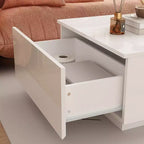Mesa de centro Famapy blanca de alto brillo con LED, almacenamiento multizona con cajón y compartimentos abiertos