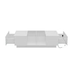 Mesa de centro Famapy blanca de alto brillo con LED, almacenamiento multizona con cajón y compartimentos abiertos