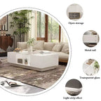Mesa de centro Famapy blanca de alto brillo con LED, almacenamiento multizona con cajón y compartimentos abiertos