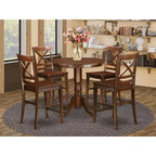 Juego de mesa a la altura de la encimera - Mesa de pub y taburetes de 5 piezas - Juego de comedor de cocina redondo - Acabado blanco roto y cerezo
