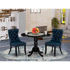 Juego de comedor tapizado redondo de 3 piezas con parte superior de madera maciza y acabado negro - Capacidad para 4 personas