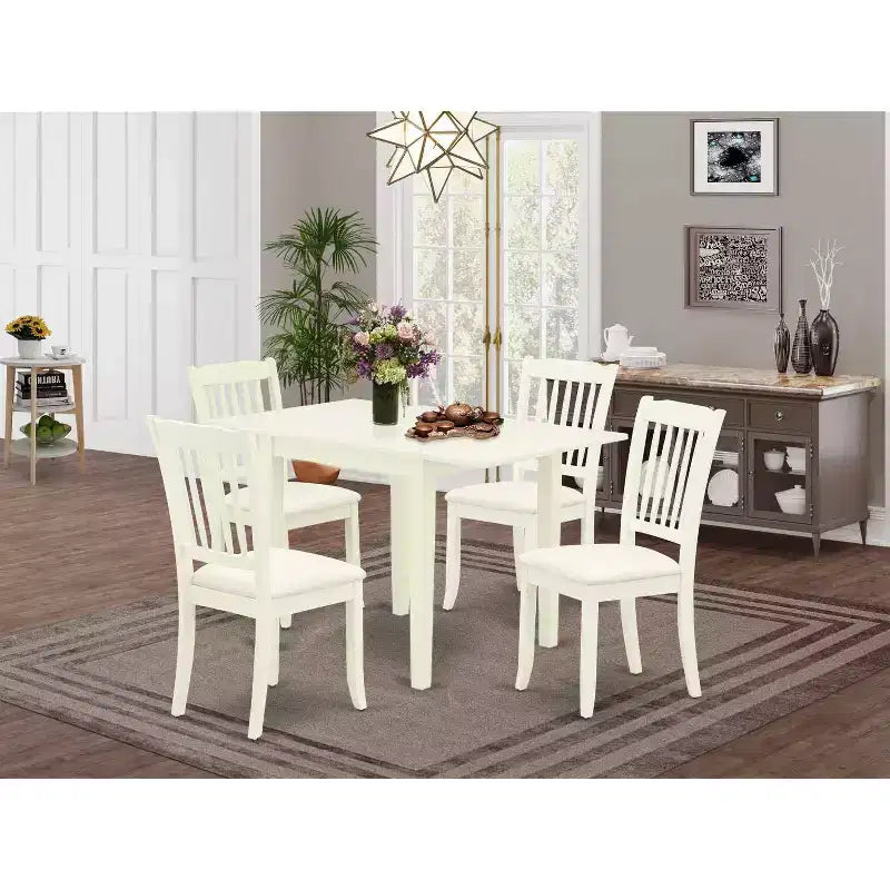 HomeStock Juego de Comedor de 5 Piezas con Acabado Blanco Lino y Encimera de Madera Sólida - Capacidad para 4 personas