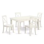 5 Piece Dinette Set - Rectangle Table with Leaf & 4 Chairs - 42x60 Inch - Linen White