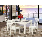 Juego de comedor de 5 piezas - Mesa rectangular con extensión y 4 sillas - 42x60 pulgadas - Blanco Lino