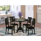 Mesa de comedor redonda HomeStock de 5 piezas con tapa de madera maciza y acabado negro, con 4 sillas