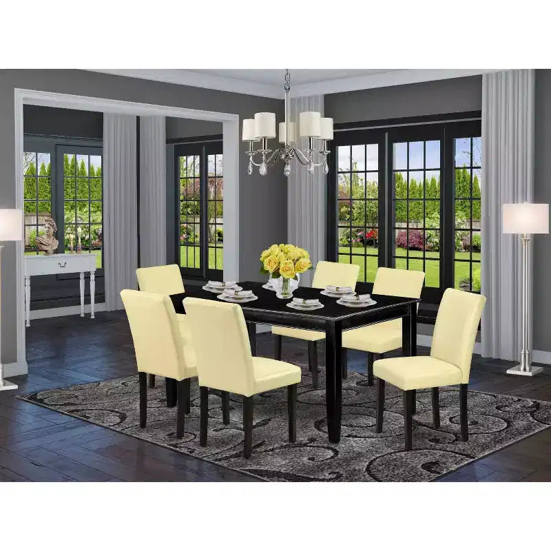 Juego de comedor rectangular de 7 piezas - Sillas Parsons, mesa de 60 pulgadas, cuero sintético moderno, muebles de comedor elegantes