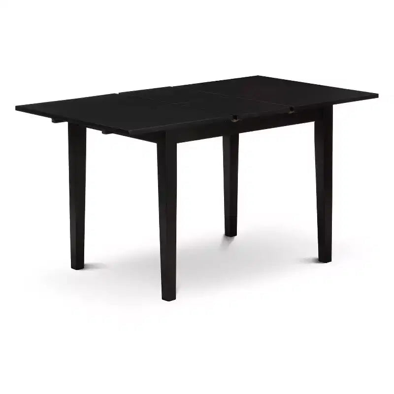 Juego de comedor HomeStock de 3 piezas con mesa de tapa de madera maciza rectangular con extensión tipo mariposa, acabado en negro