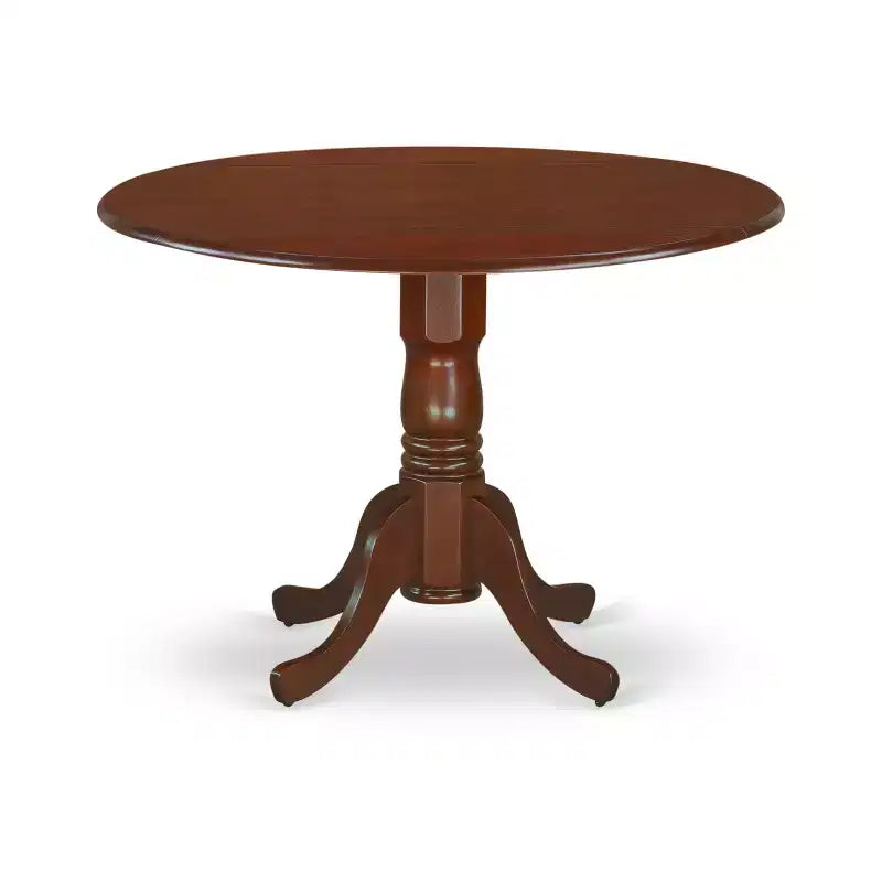 HomeStock 5-Piece Round Mahogany Finish Solid Wood Top Dining table with 4 Chairs with Drop Leaf Cross Back
