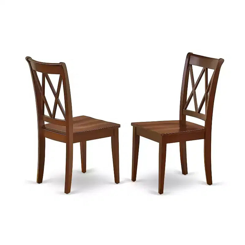 Mesa de comedor HomeStock de 5 piezas con tapa redonda de madera maciza con acabado de caoba y 4 sillas con respaldo cruzado con alas abatibles