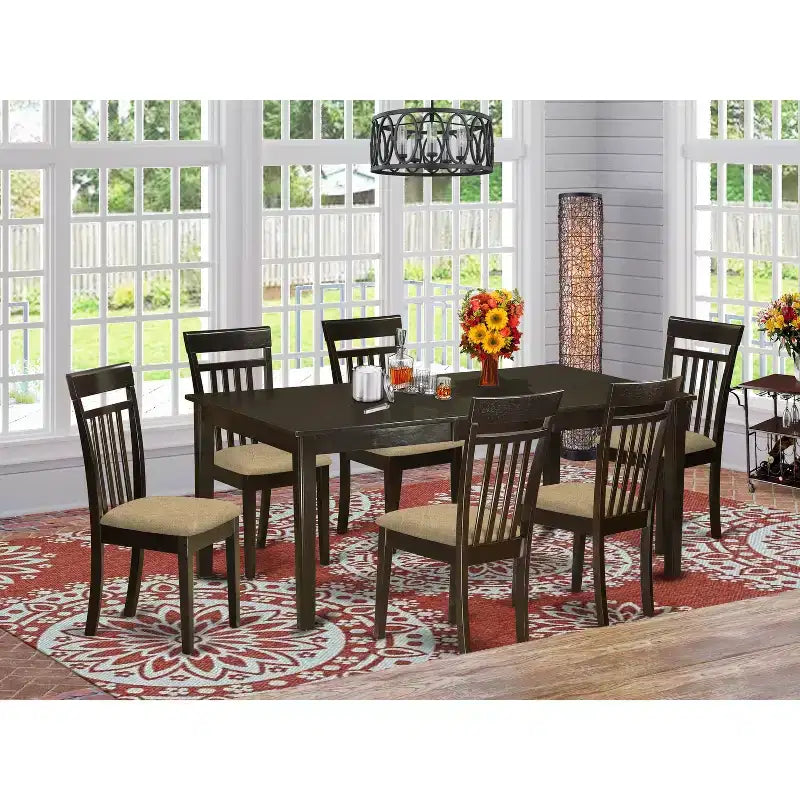 Juego de comedor moderno - Juego de mesa y sillas de 7 piezas - Sillas de tela de lino - Mesa rectangular de 42x72 pulgadas