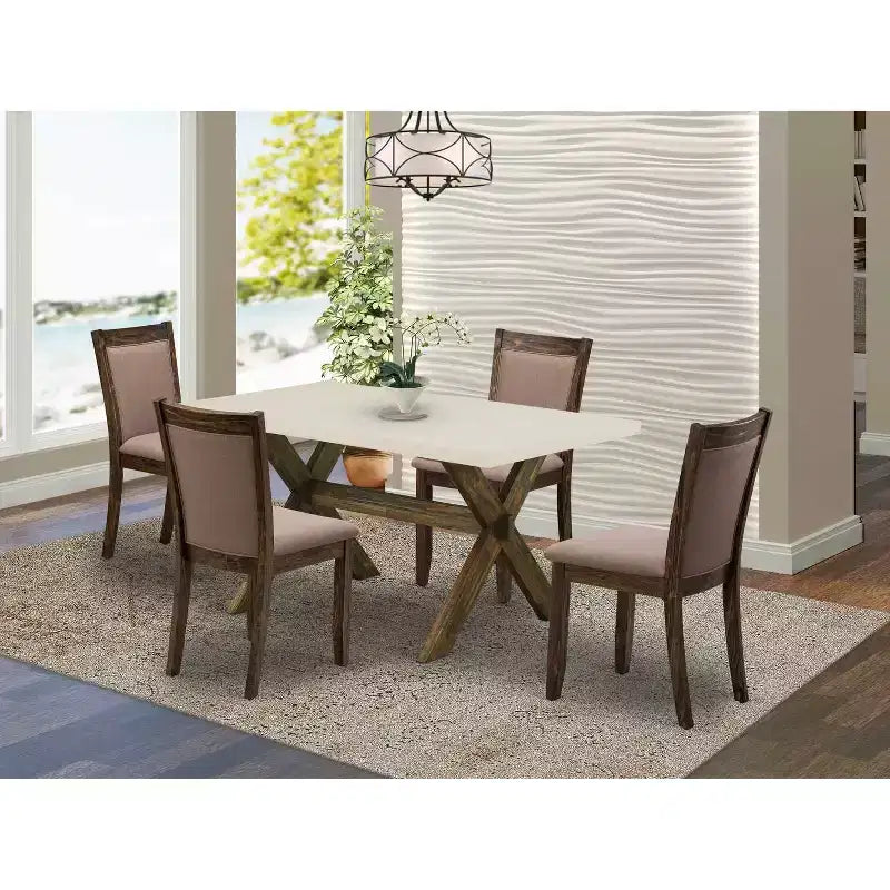 Mesa de comedor HomeStock de 5 piezas con tapa de madera maciza y acabado jacobino envejecido con 4 sillas