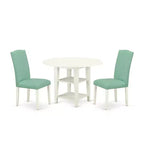 Vintage Dining Set 3Pc Table & 2 Chairs - 20x42 Table w/ Drop Leaves - Linen White Legs - PU Leather Seat