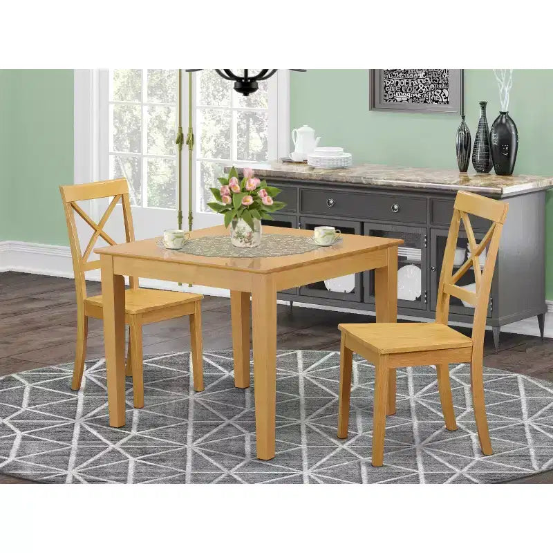 Juego de comedor de 3 piezas - Mesa redonda con 2 sillas de comedor de madera - Juego de cocina con acabado de roble