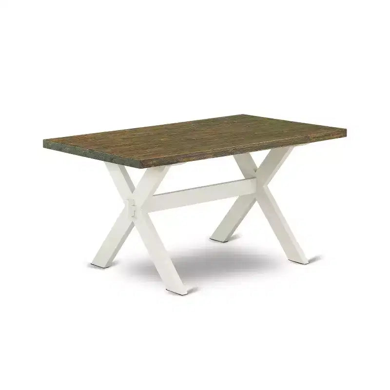 Mesa de comedor HomeStock de 3 piezas con parte superior de madera maciza, acabado jacobino envejecido y 2 bancos