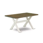 Mesa de comedor HomeStock de 3 piezas con parte superior de madera maciza, acabado jacobino envejecido y 2 bancos