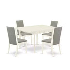 5-Piece Linen White Finish Solid Wood Top - Dining Room Set with Leaf - Seats 4