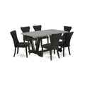 HomeStock 7-Piece Natural Oak Finish Solid Wood Top Dining Table with 6 Chairs