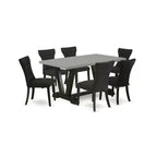 HomeStock 7-Piece Natural Oak Finish Solid Wood Top Dining Table with 6 Chairs