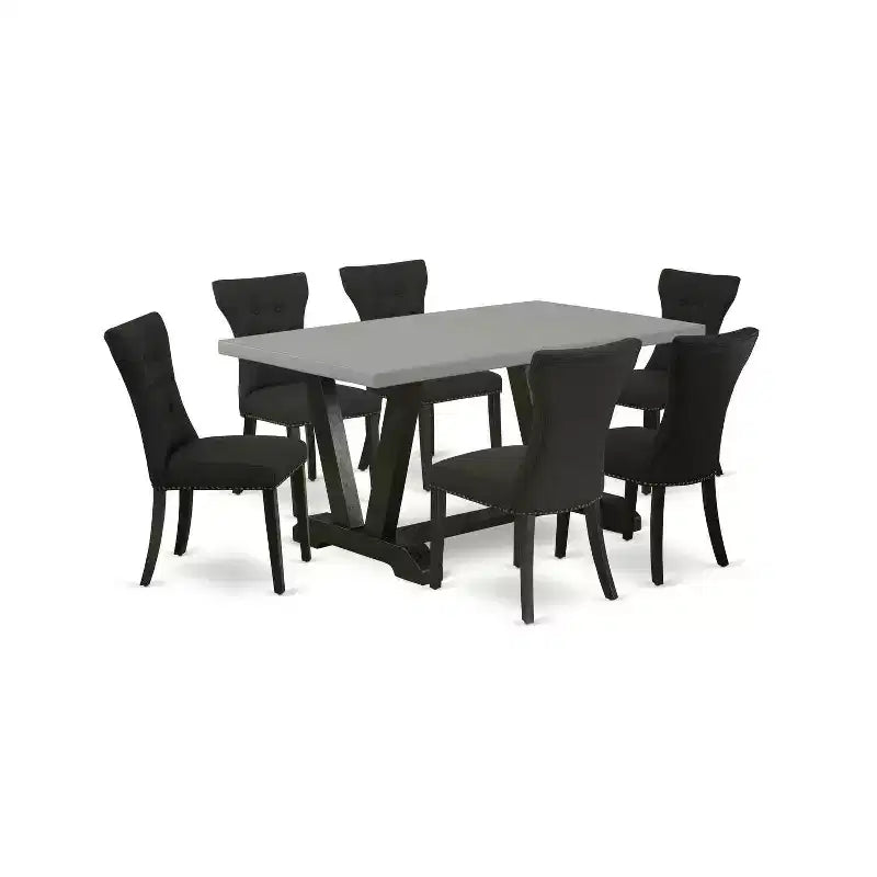 HomeStock 7-Piece Natural Oak Finish Solid Wood Top Dining Table with 6 Chairs