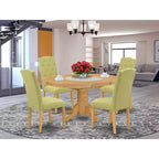 Mesa de comedor HomeStock de 5 piezas con tapa de madera maciza con acabado de roble natural ovalado y 4 sillas Parson con extensión de mariposa