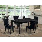 Juego de comedor de 5 piezas con tapa rectangular de madera maciza con acabado negro - Asientos para 4