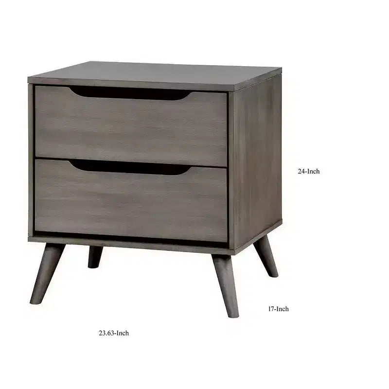 Buro de noche de madera Royal Hampton de 2 cajones con tiradores recortados, gris