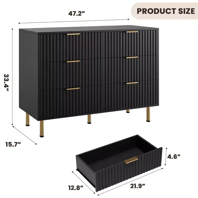 Cómoda acanalada moderna para dormitorio con 8 cajones, cajones profundos y superficie moderna amplia, cómoda larga y grande de doble tocador, mueble para TV y organizador de almacenamiento
