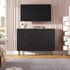 Cómoda acanalada moderna para dormitorio con 8 cajones, cajones profundos y superficie moderna amplia, cómoda larga y grande de doble tocador, mueble para TV y organizador de almacenamiento