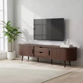 Homy Casa 70 Mid-Century Modern TV Stand with Tambour Doors, Drawers and Built-In Power Outlet for 80 TV, Walnut