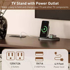 Mueble de TV moderno de mediados de siglo Homy Casa 70 con puertas de persiana, cajones y toma de corriente integrada para TV de 80, Nogal