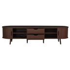 Mueble de TV moderno de mediados de siglo Homy Casa 70 con puertas de persiana, cajones y toma de corriente integrada para TV de 80, Nogal
