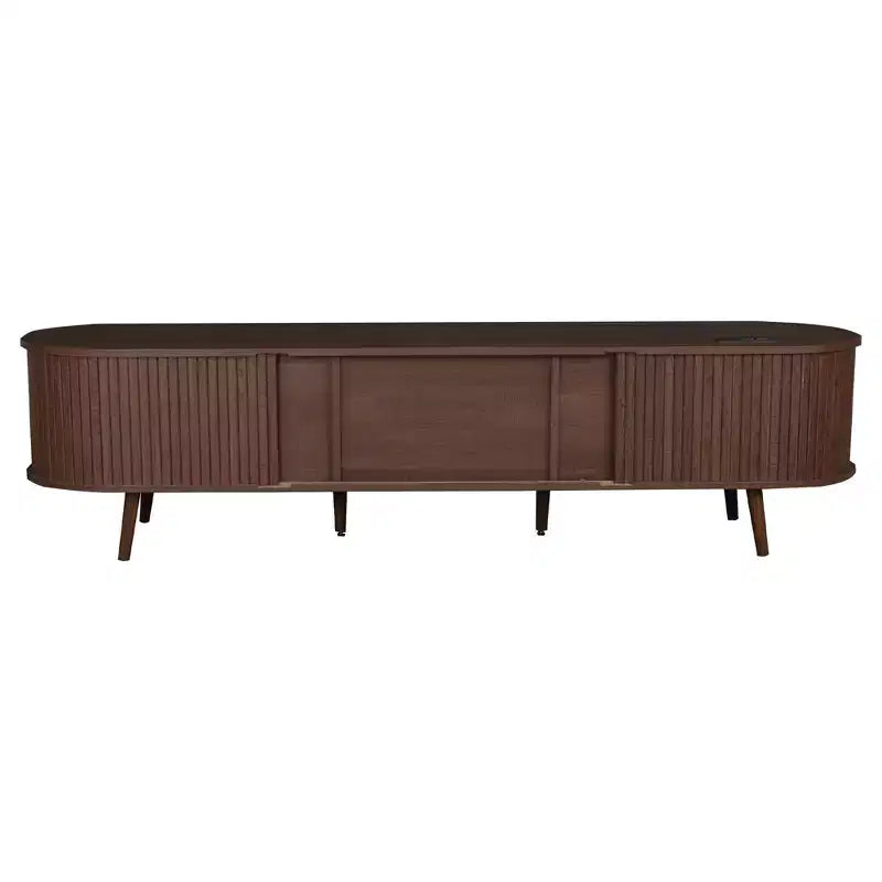 Mueble de TV moderno de mediados de siglo Homy Casa 70 con puertas de persiana, cajones y toma de corriente integrada para TV de 80, Nogal