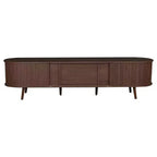 Mueble de TV moderno de mediados de siglo Homy Casa 70 con puertas de persiana, cajones y toma de corriente integrada para TV de 80, Nogal
