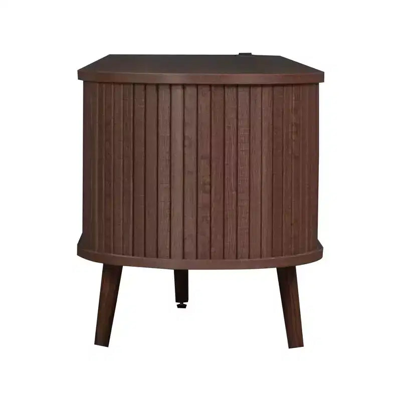Mueble de TV moderno de mediados de siglo Homy Casa 70 con puertas de persiana, cajones y toma de corriente integrada para TV de 80, Nogal