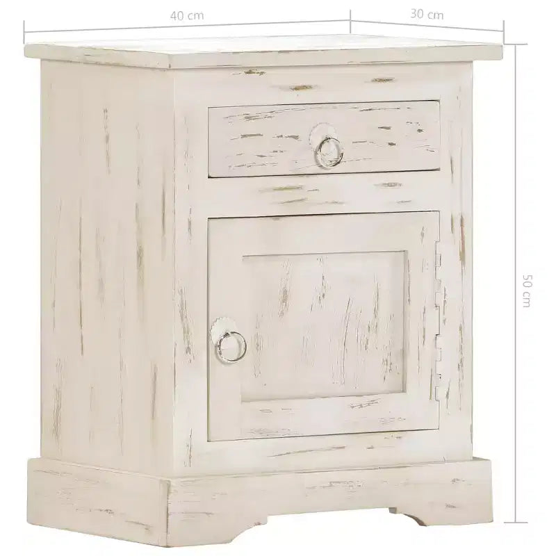 Mesita de noche blanco madera maciza de mango 15.7 x 11.8 x 19.7 in