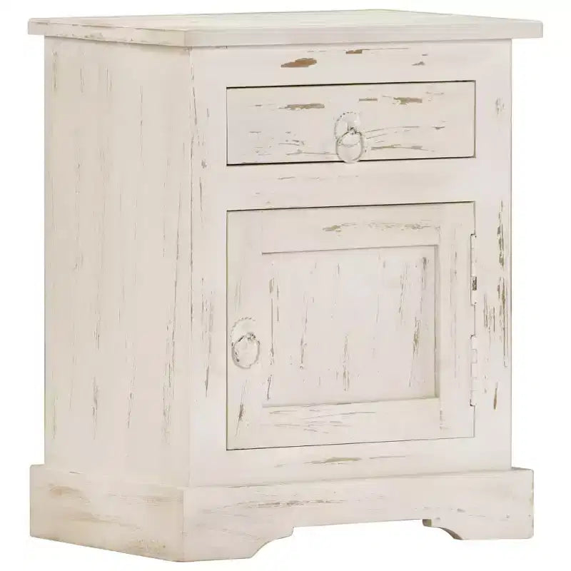Mesita de noche blanco madera maciza de mango 15.7 x 11.8 x 19.7 in