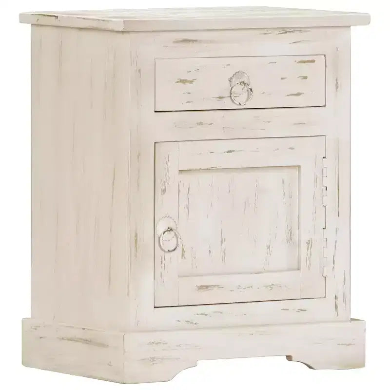 Mesita de noche blanco madera maciza de mango 15.7 x 11.8 x 19.7 in