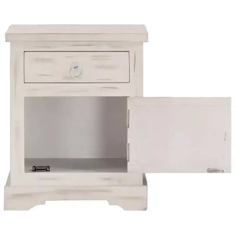 Mesita de noche blanco madera maciza de mango 15.7 x 11.8 x 19.7 in