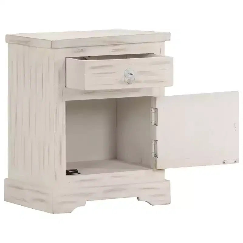 Mesita de noche blanco madera maciza de mango 15.7 x 11.8 x 19.7 in