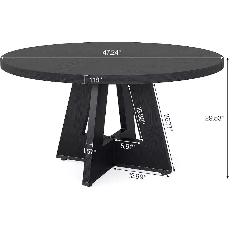 Mesa de comedor redonda de 47", mesa de cocina estilo rústico con base en cruz para comedor, capacidad para 4-6 personas, tablero de madera
