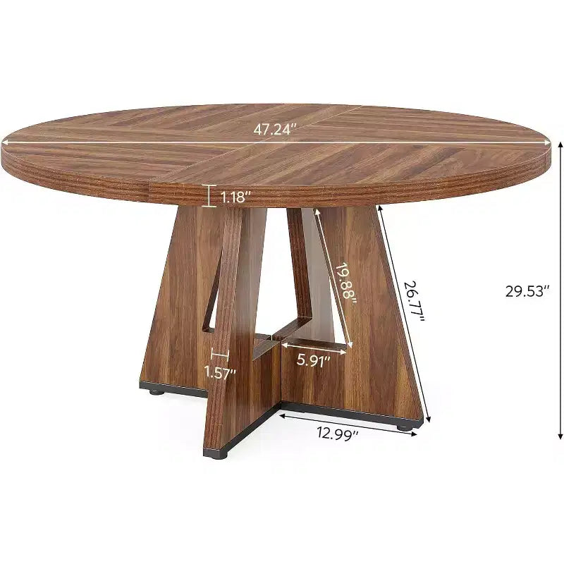 Mesa de comedor redonda de 47", mesa de cocina estilo rústico con base en cruz para comedor, capacidad para 4-6 personas, tablero de madera