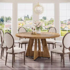 Mesa de comedor redonda de 47", mesa de cocina estilo rústico con base en cruz para comedor, capacidad para 4-6 personas, tablero de madera