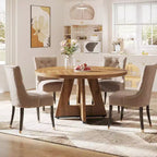 Mesa de comedor redonda de 47", mesa de cocina estilo rústico con base en cruz para comedor, capacidad para 4-6 personas, tablero de madera