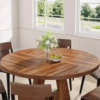 Mesa de comedor redonda de 47", mesa de cocina estilo rústico con base en cruz para comedor, capacidad para 4-6 personas, tablero de madera