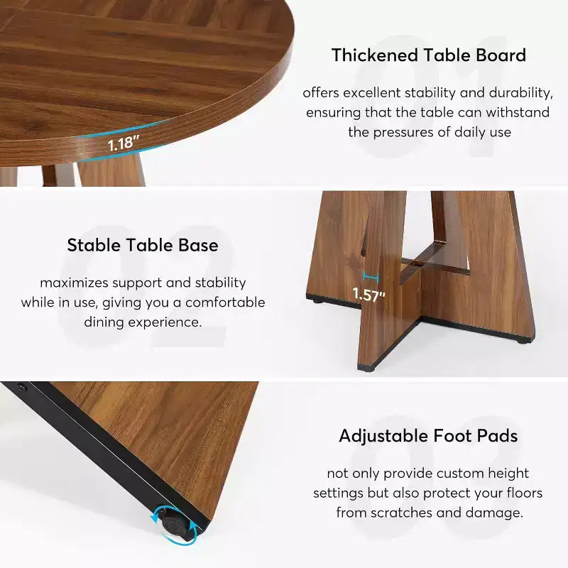 Mesa de comedor redonda de 47", mesa de cocina estilo rústico con base en cruz para comedor, capacidad para 4-6 personas, tablero de madera